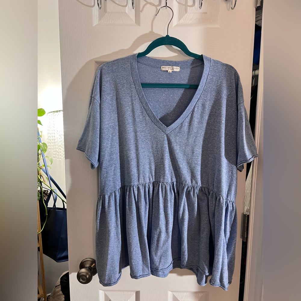 Urban Outfitters Truly Madly Deeply Blue V-Neck Babydoll  Top